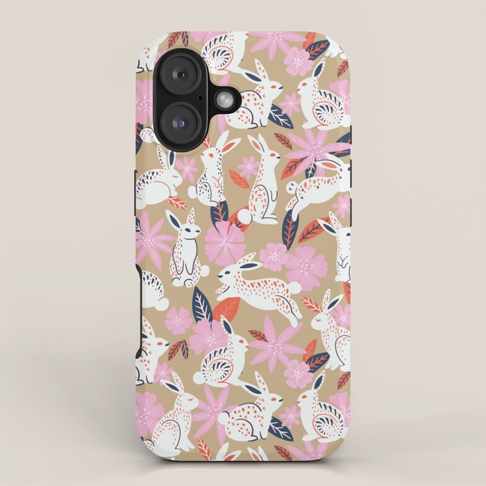 Bunnies & Blooms - Coral & Pink iPhone Case Gallery Image 1