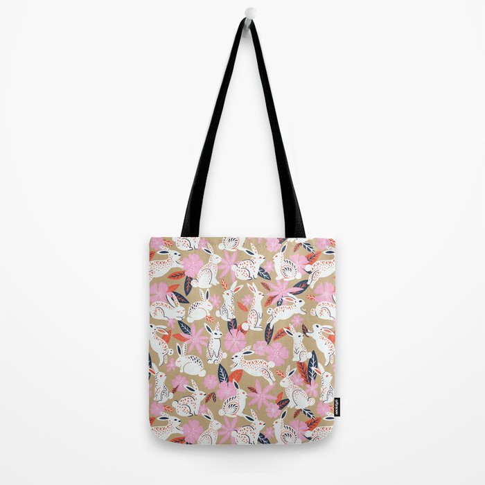 Bunnies & Blooms - Coral & Pink Tote Bag Gallery Image 2