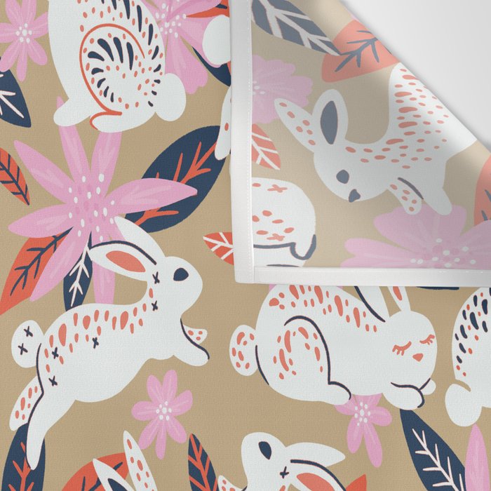 Bunnies & Blooms - Coral & Pink Wall Tapestry Gallery Image 3