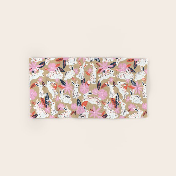 Bunnies & Blooms - Coral & Pink Bath Towel Gallery Image 1
