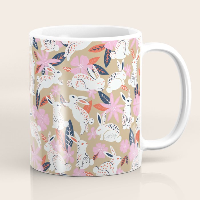 Bunnies & Blooms - Coral & Pink Coffee Mug Gallery Image 1