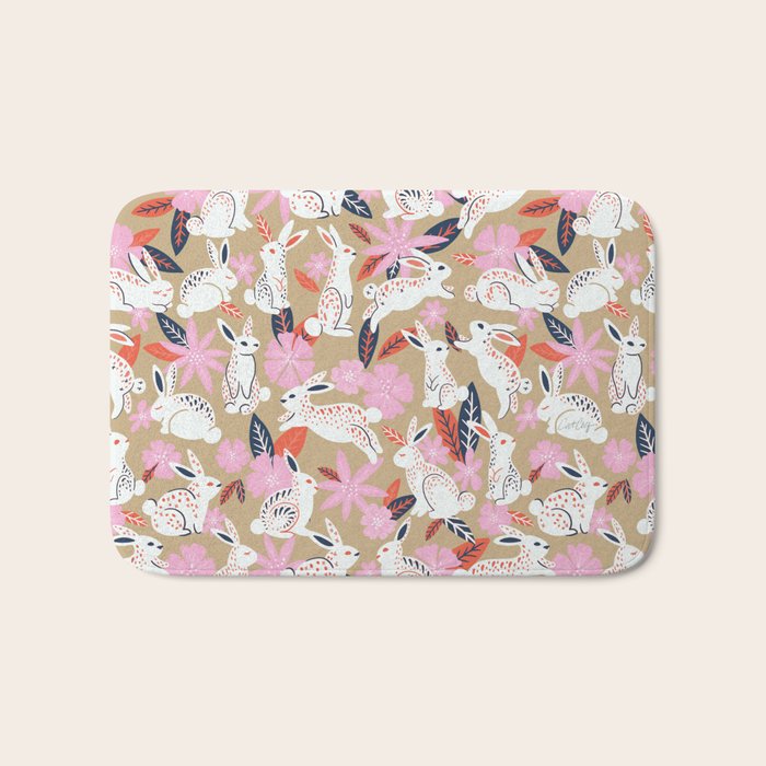 Bunnies & Blooms - Coral & Pink Bath Mat Gallery Image 1