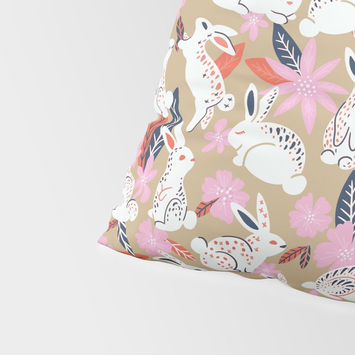 Bunnies & Blooms - Coral & Pink Pillow Sham Gallery Image 4