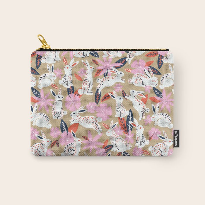Bunnies & Blooms - Coral & Pink Carry All Pouch Gallery Image 1