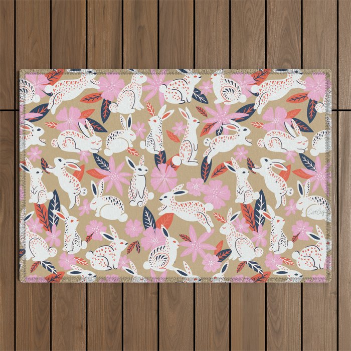 Bunnies & Blooms - Coral & Pink Outdoor Rug Gallery Image 1