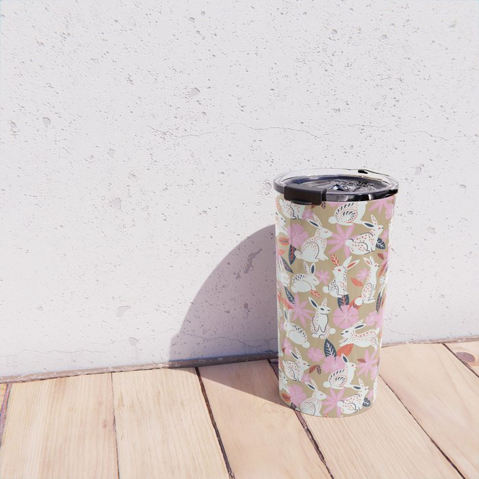 Bunnies & Blooms - Coral & Pink Travel Mug Gallery Image 4