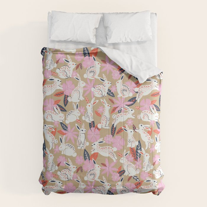 Bunnies & Blooms - Coral & Pink Comforter Gallery Image 6