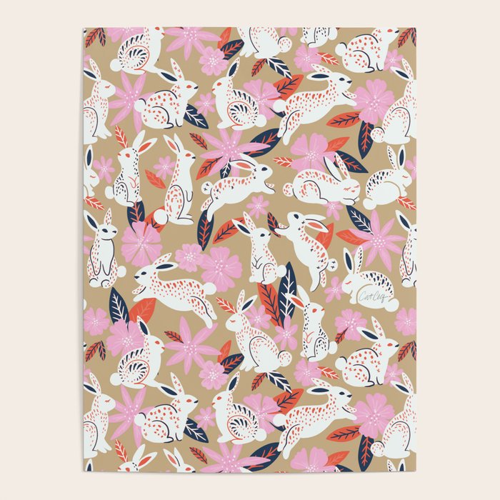 Bunnies & Blooms - Coral & Pink Poster Gallery Image 4