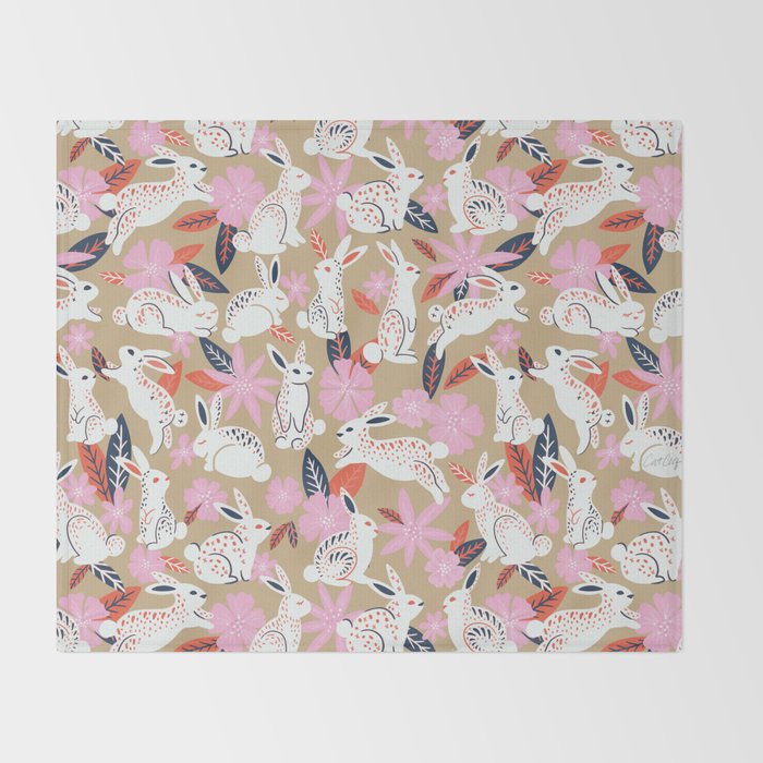 Bunnies & Blooms - Coral & Pink Throw Blanket Gallery Image 2
