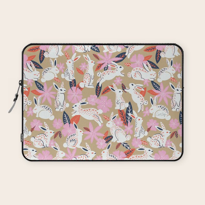 Bunnies & Blooms - Coral & Pink Laptop Sleeve Gallery Image 1