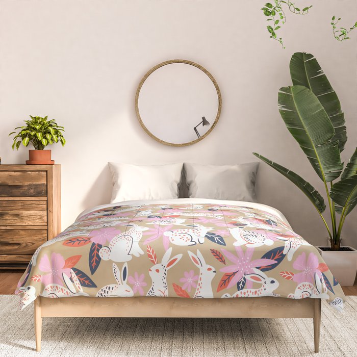 Bunnies & Blooms - Coral & Pink Comforter Gallery Image 3