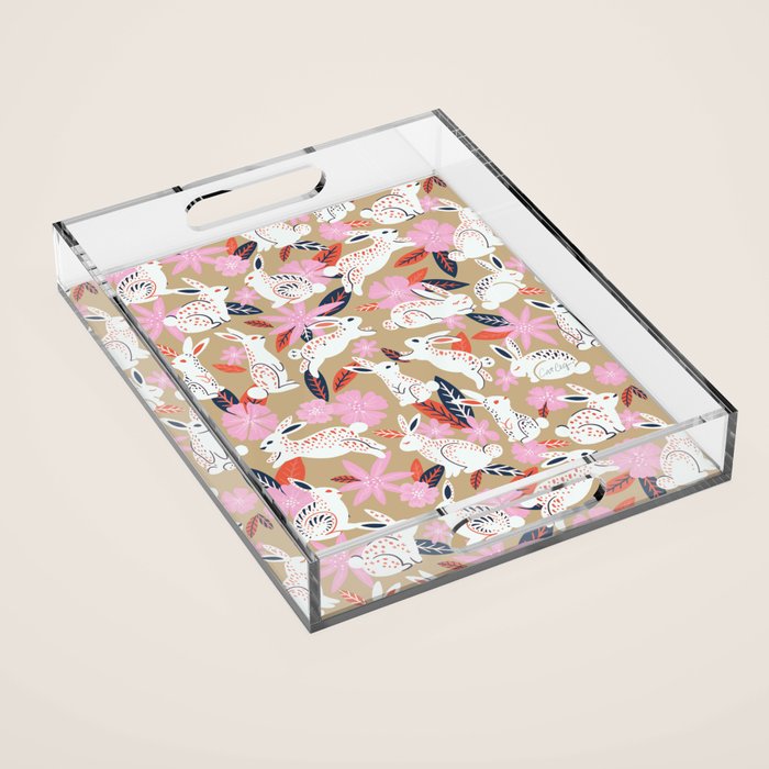 Bunnies & Blooms - Coral & Pink Acrylic Tray Gallery Image 1