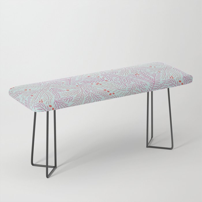 Winter Berries & Pine Branches in Teal & Pink Bench Gallery Image 1