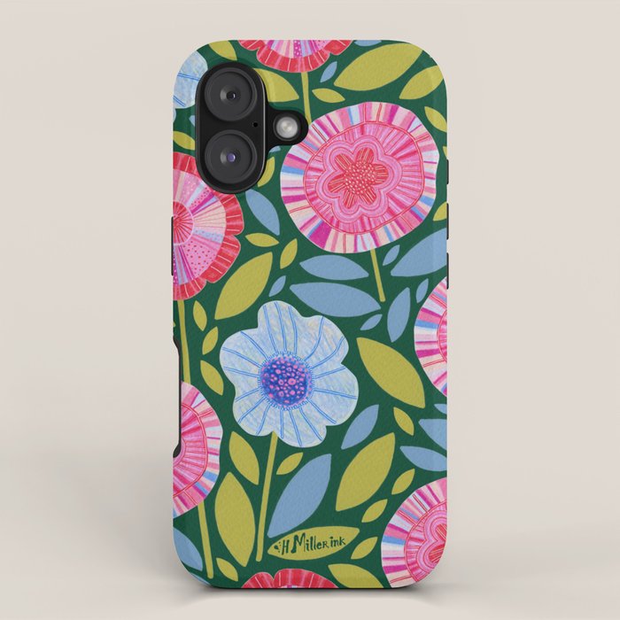 Folk Floral Blossoms in Forest Green iPhone Case Gallery Image 1