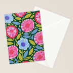 Folk Floral Blossoms in Forest Green Stationery Card Gallery Image 2