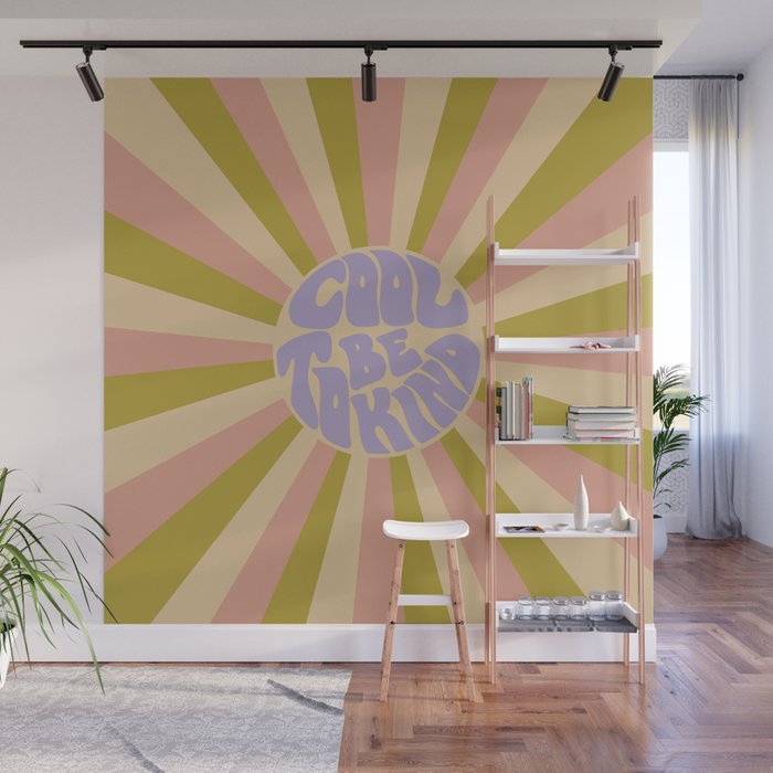 Cool to be Kind - Lilac, Green, Off-white Wall Mural Gallery Image 1