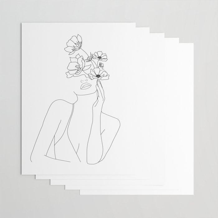 Minimal Line Art Woman with Flowers Wrapping Paper Gallery Image 3