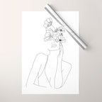 Minimal Line Art Woman with Flowers Wrapping Paper Gallery Image 1