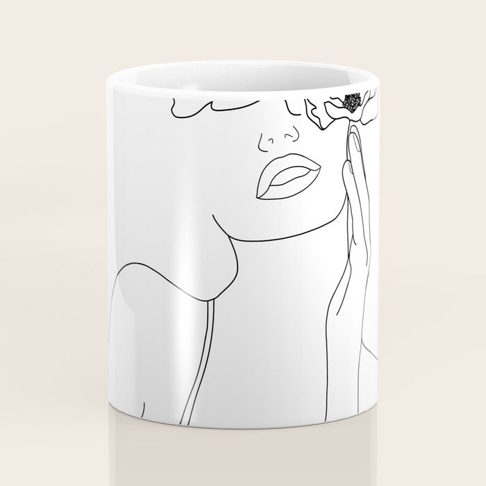 Minimal Line Art Woman with Flowers Coffee Mug Gallery Image 4
