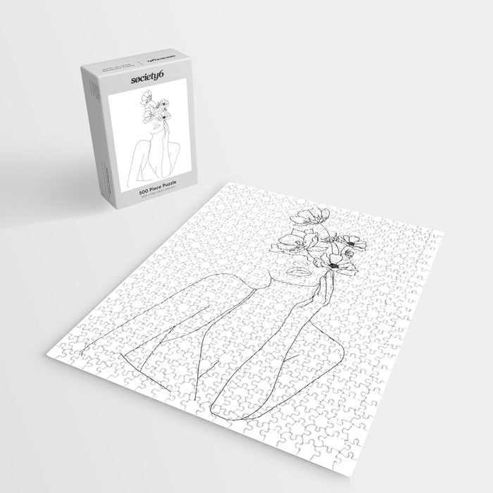 Minimal Line Art Woman with Flowers Jigsaw Puzzle Gallery Image 2