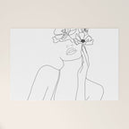 Minimal Line Art Woman with Flowers Welcome Mat Gallery Image 1