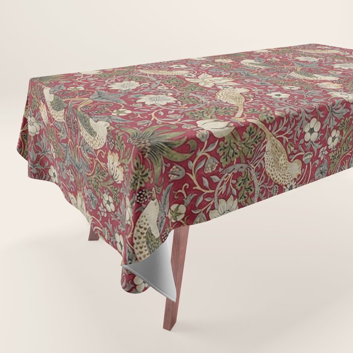 William Morris Strawberry Thief Crimson Red Tablecloth Gallery Image 1
