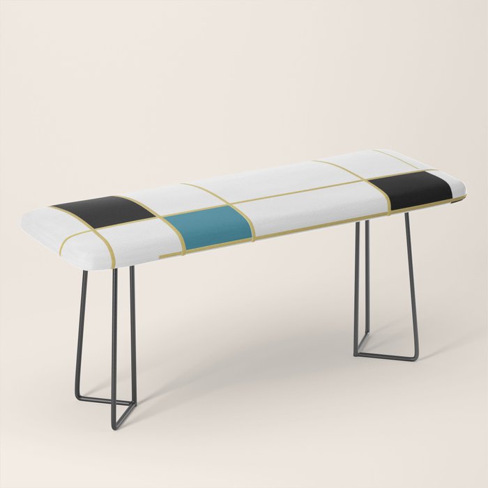 MidCentury Modern Art Aqua Gold Black Bench Gallery Image 1