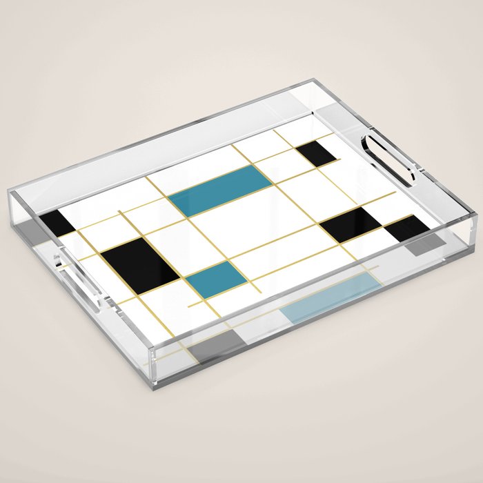 MidCentury Modern Art Aqua Gold Black Acrylic Tray Gallery Image 1