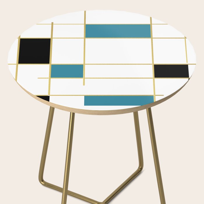 MidCentury Modern Art Aqua Gold Black Side Table Gallery Image 2