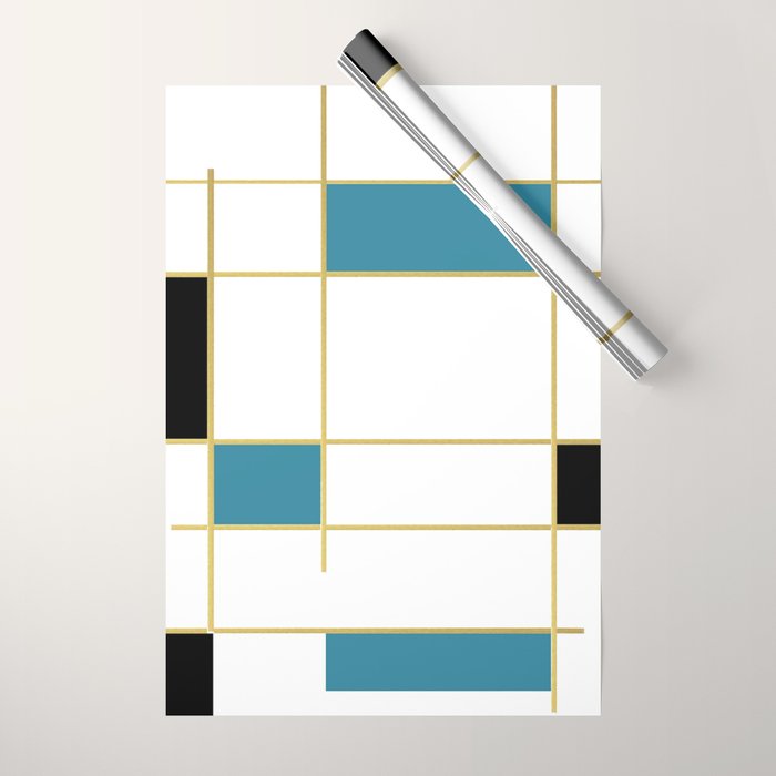 MidCentury Modern Art Aqua Gold Black Wrapping Paper Gallery Image 1