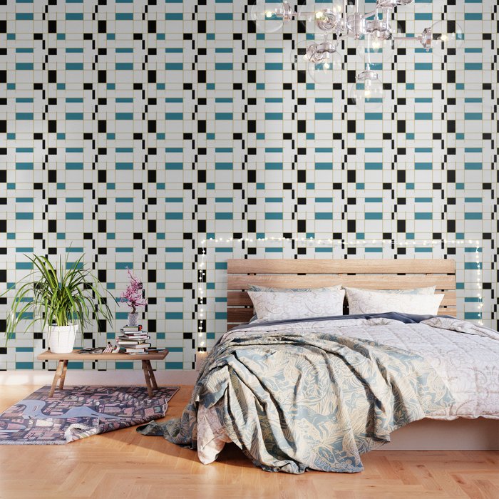 MidCentury Modern Art Aqua Gold Black Wallpaper Gallery Image 3