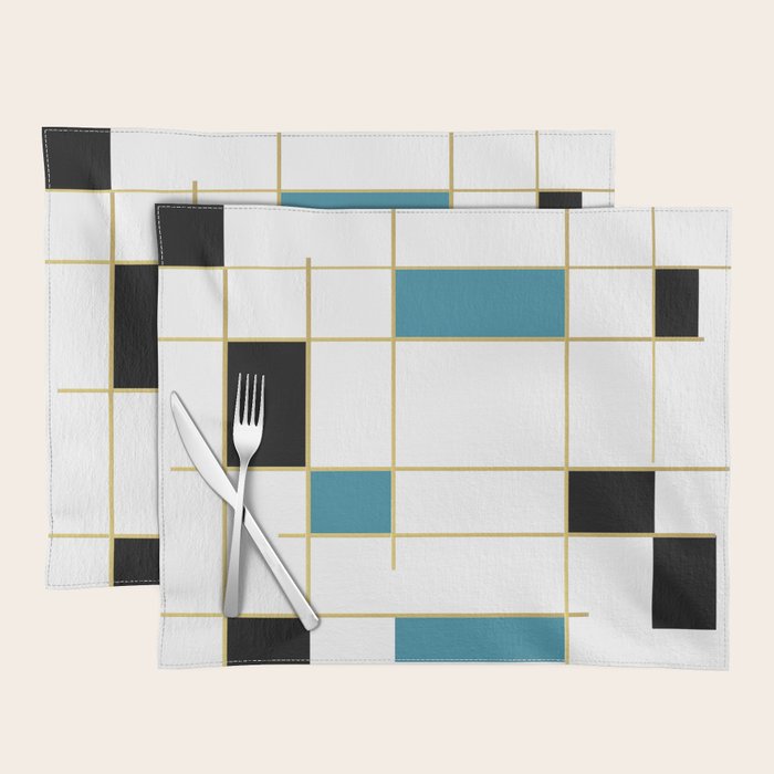 MidCentury Modern Art Aqua Gold Black Placemat Gallery Image 1