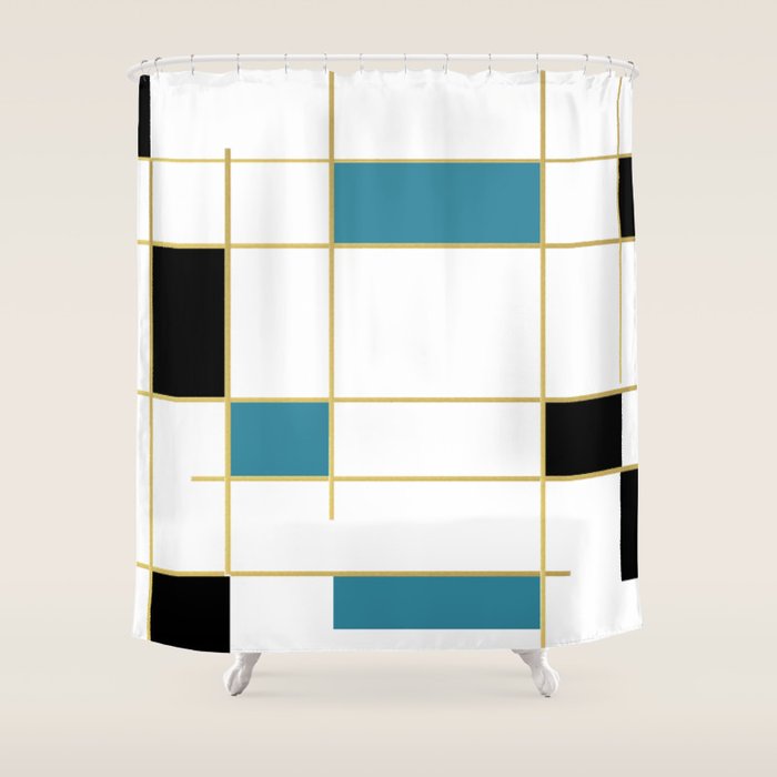 MidCentury Modern Art Aqua Gold Black Shower Curtain Gallery Image 1