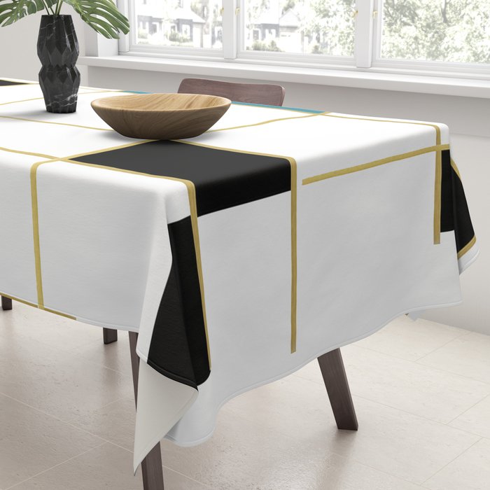 MidCentury Modern Art Aqua Gold Black Tablecloth Gallery Image 3