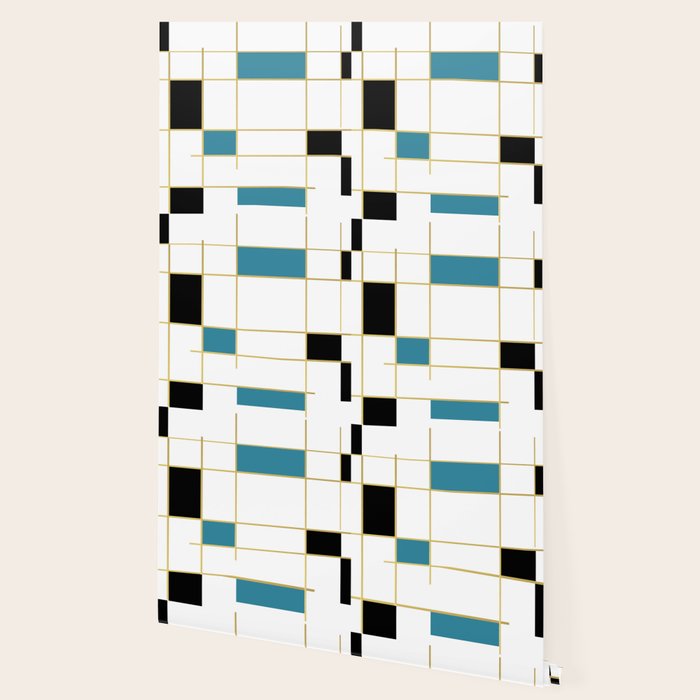 MidCentury Modern Art Aqua Gold Black Wallpaper Gallery Image 2