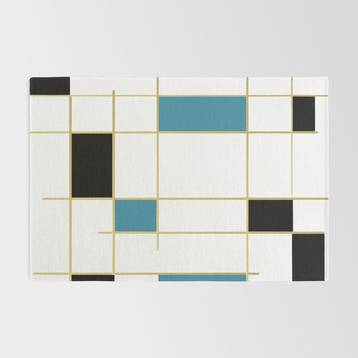 MidCentury Modern Art Aqua Gold Black Rug Gallery Image 2