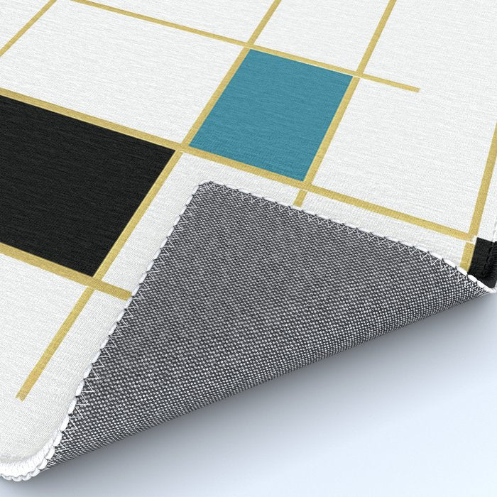 MidCentury Modern Art Aqua Gold Black Rug Gallery Image 4