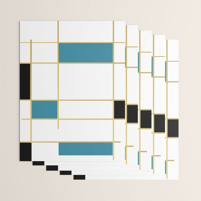 MidCentury Modern Art Aqua Gold Black Wrapping Paper Gallery Image 3