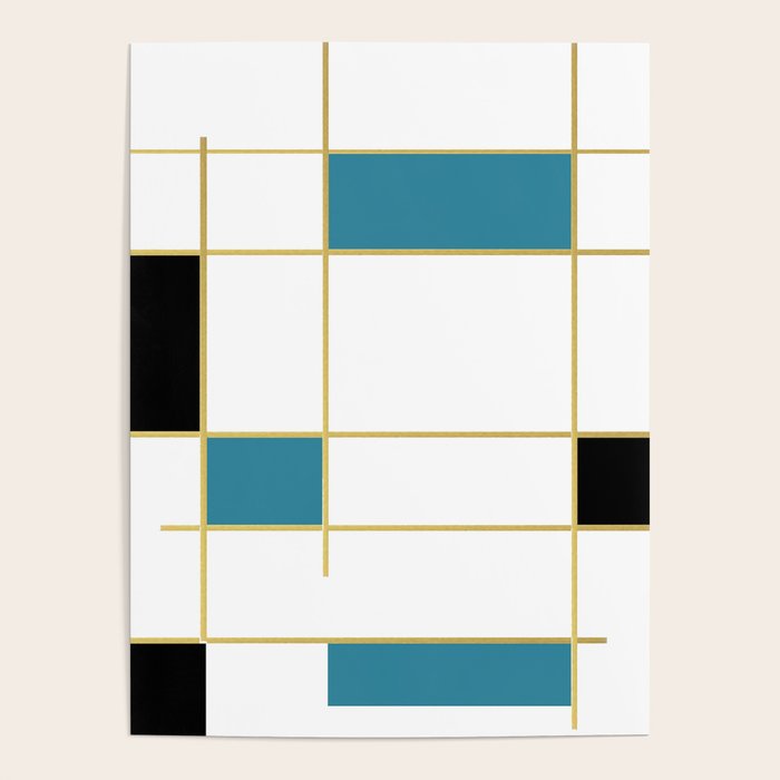 MidCentury Modern Art Aqua Gold Black Poster Gallery Image 4