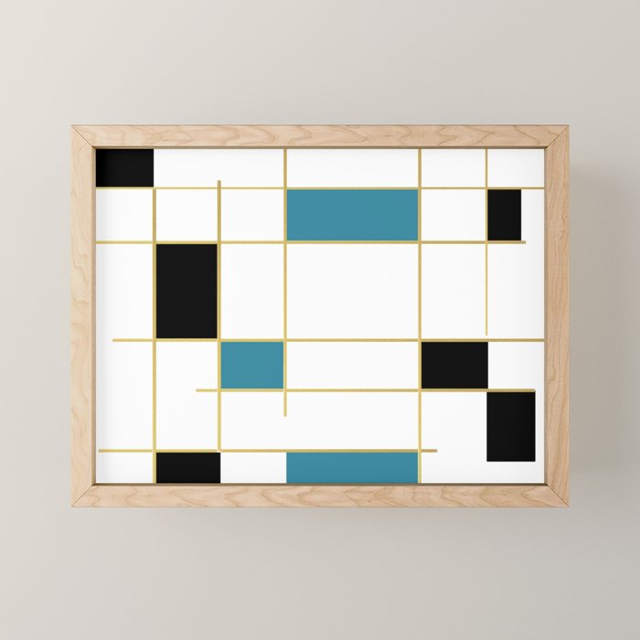 MidCentury Modern Art Aqua Gold Black Mini Art Print Gallery Image 1