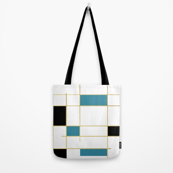 MidCentury Modern Art Aqua Gold Black Tote Bag Gallery Image 2