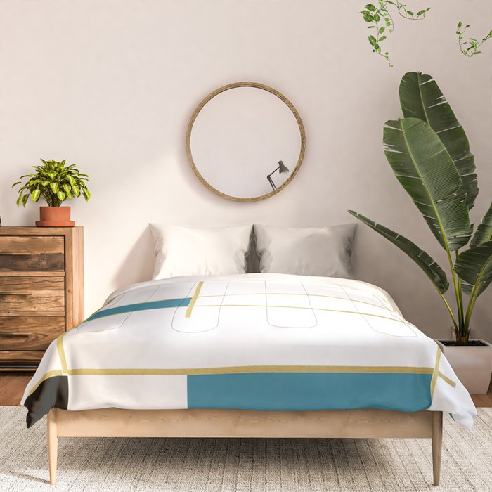 MidCentury Modern Art Aqua Gold Black Comforter Gallery Image 3