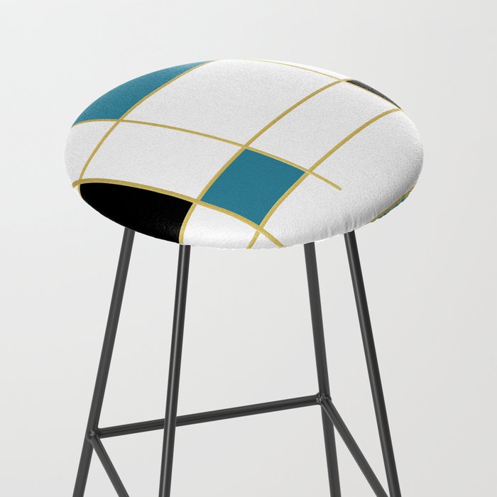MidCentury Modern Art Aqua Gold Black Stool Gallery Image 2