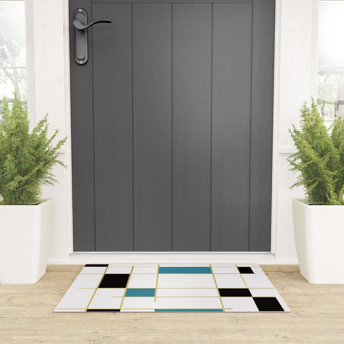MidCentury Modern Art Aqua Gold Black Welcome Mat Gallery Image 3
