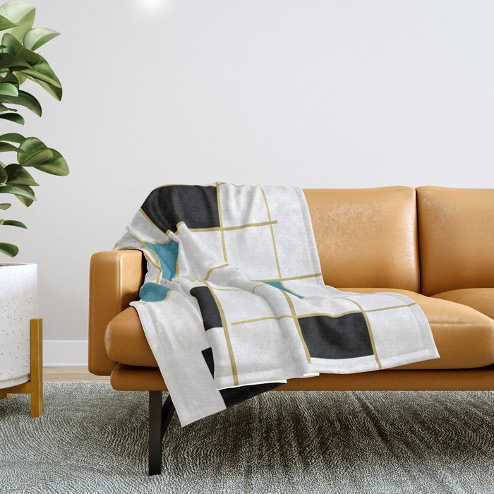 MidCentury Modern Art Aqua Gold Black Throw Blanket Gallery Image 1