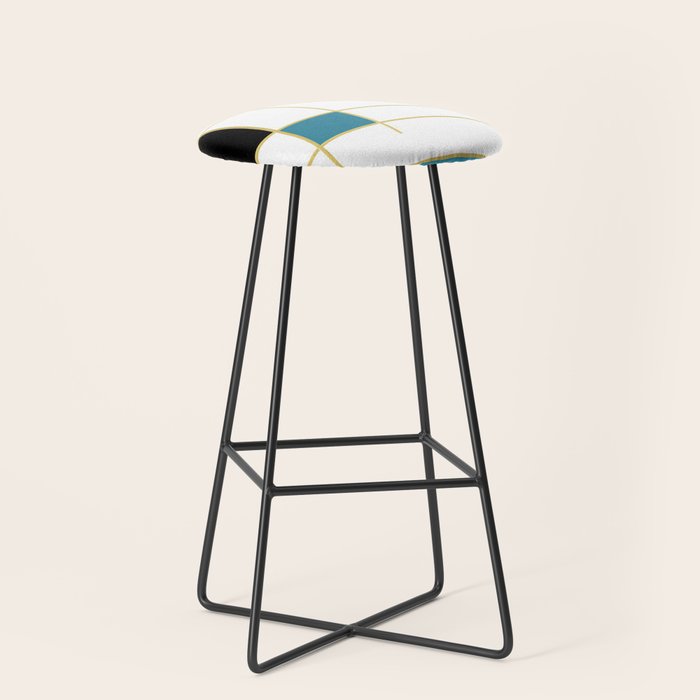 MidCentury Modern Art Aqua Gold Black Stool Gallery Image 1