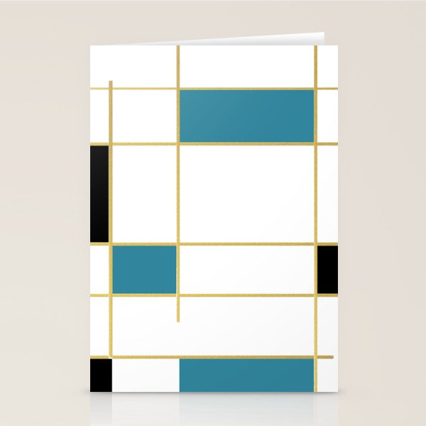 MidCentury Modern Art Aqua Gold Black Stationery Card Gallery Image 2