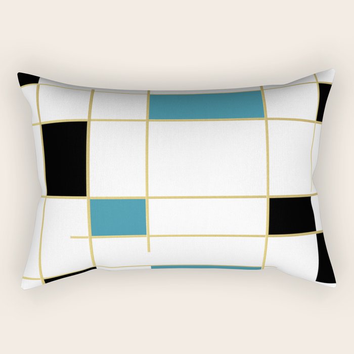 MidCentury Modern Art Aqua Gold Black Rectangular Pillow Gallery Image 2