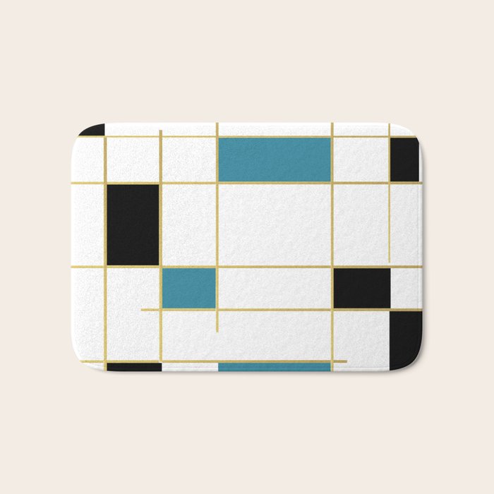 MidCentury Modern Art Aqua Gold Black Bath Mat Gallery Image 1