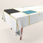 MidCentury Modern Art Aqua Gold Black Tablecloth Gallery Image 1